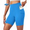 Ewedoos Biker Shorts Women Tummy Control Workout Shorts with 3 Pockets High Waisted Compression Gym Running Yoga Shorts Women(Sparkle Blue)