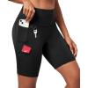 Ewedoos Biker Shorts Women Tummy Control with 4 Pockets No Front Seam Hiking Workout Spandex Shorts High Waisted UPF50+(Black)
