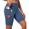 Ewedoos Biker Shorts Women Tummy Control with 4 Pockets No Front Seam Hiking Workout Spandex Shorts High Waisted UPF50+(Indigo Blue)