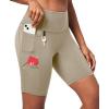 Ewedoos Biker Shorts Women Tummy Control with 4 Pockets No Front Seam Hiking Workout Spandex Shorts High Waisted UPF50+(Khaki)