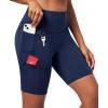 Ewedoos Biker Shorts Women Tummy Control with 4 Pockets No Front Seam Hiking Workout Spandex Shorts High Waisted UPF50+(Navy Blue)