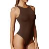 Ewedoos Bodysuits for Women Tummy Control Body Suits Womens Tank Top Bodysuit Racerback Slimming Thong Bodysuit Leotard(Coffee)