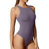 Ewedoos Bodysuits for Women Tummy Control Body Suits Womens Tank Top Bodysuit Racerback Slimming Thong Bodysuit Leotard(Purple)