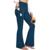 Ewedoos Fleece Lined Yoga Pants with Pockets Water Resistant Hiking Pants Women High Waist Flare Leggings Winter Warm Pants(Dark Midinight Blue)