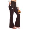Ewedoos Fleece Lined Yoga Pants with Pockets Water Resistant Hiking Pants Women High Waist Flare Leggings Winter Warm Pants(Espresso)