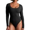 Ewedoos Long Sleeve Bodysuits for Women Scoop Neck Body Suits for Womens Tummy Control Soft Double Lined Bodysuit Tops(Black)