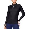 Ewedoos Rash Guard for Women UPF50+ UV Sun Protection Clothing SPF Shirts Long Sleeve Swim Shirts for Woman with Pockets(Black)
