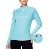Ewedoos Rash Guard for Women UPF50+ UV Sun Protection Clothing SPF Shirts Long Sleeve Swim Shirts for Woman with Pockets(Light Blue)