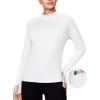 Ewedoos Rash Guard for Women UPF50+ UV Sun Protection Clothing SPF Shirts Long Sleeve Swim Shirts for Woman with Pockets(White)