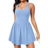 Ewedoos Tennis Dresses for Women with Shorts Underneath Easy Peezy Athletic Dress Workout Square Neck Golf Active Dress(Light Blue)