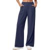 Ewedoos Wide Leg Pants Woman Stretchy Work Dress Pants Women Pull on Business Casual Slacks Trousers Fall Outfits 26″/28″(Navy- 28” Regular)
