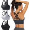 Ewedoos Women’s Sports Bras Padded Sports Bra Supportive Strappy Criss Cross Yoga Bra Workout Athletic Bras 3 Pack(3 Packs: Black+lightgrey+grey)