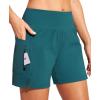 Ewedoos Womens Swim Shorts High Waisted Board Shorts for Women Stretchy 5″ Swim Beach Short with Pockets Swimwear Liner(Forest Green)