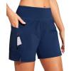 Ewedoos Womens Swim Shorts High Waisted Board Shorts for Women Stretchy 5″ Swim Beach Short with Pockets Swimwear Liner(Navy Blue)
