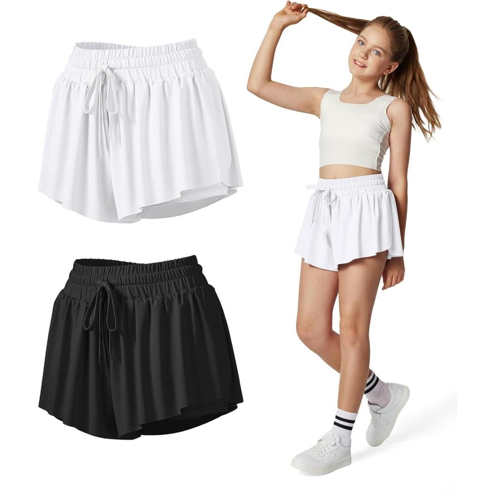 imageEwedoos 2 in 1 Flowy Shorts Girls Butterfly Athletic Shorts Size 1012 Cute Preppy Trendy Shorts Skirt for Teen GirlsBlackwhite