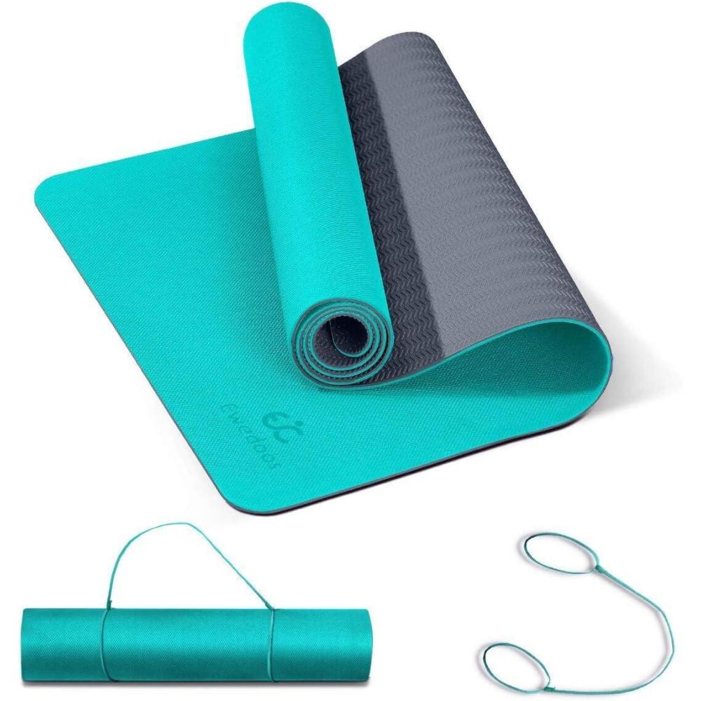 imageEwedoos Eco Friendly Yoga Mat Thick TPE Yoga Mat Non Slip Yoga Mats Antitear Exercise Workout Mat for Women Men Kids Yoga Pilates and FitnessACE TEAL