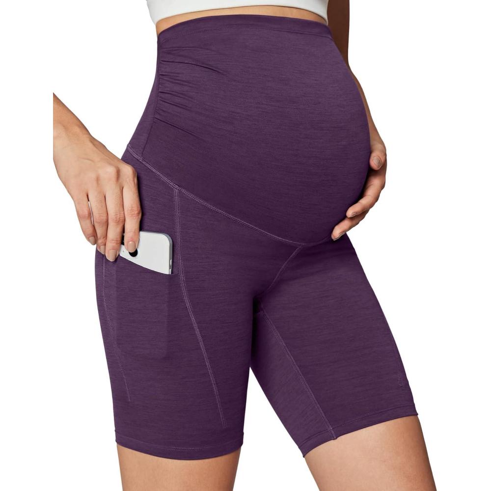 imageEwedoos Maternity Biker Shorts with Pockets Buttery Soft Maternity Shorts Over Belly Pregnancy Shorts Active Yogs ShortShortsmauve