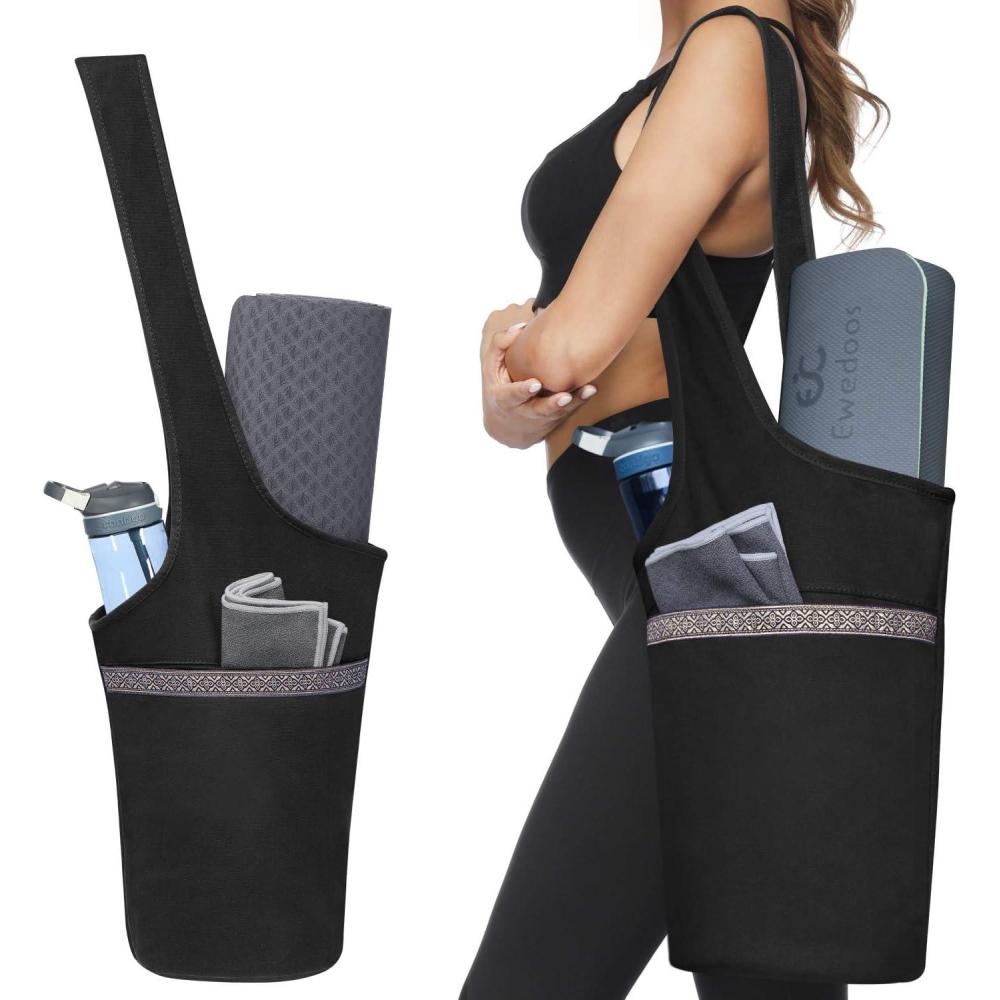 imageEwedoos Yoga Mat Bag Yoga Bags with Large Size Pocket and Zipper Pocket Fit Most Size MatsBlack