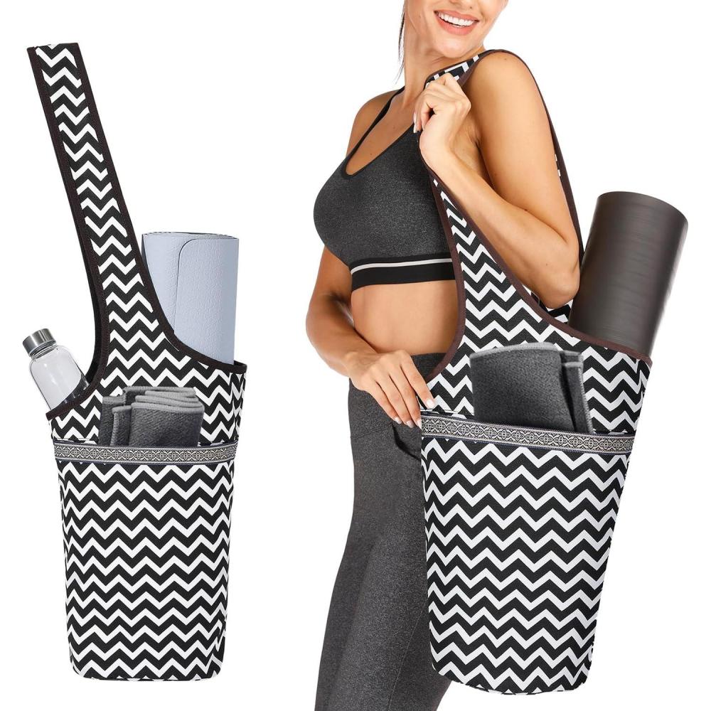 imageEwedoos Yoga Mat Bag Yoga Bags with Large Size Pocket and Zipper Pocket Fit Most Size MatsWavy Black