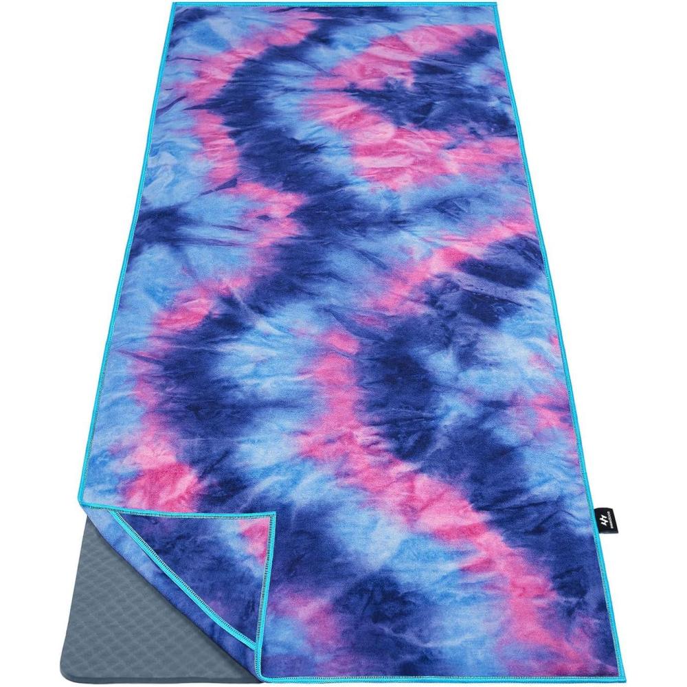 imageEwedoos Yoga Towel Mat Towel with Anchor Fit Corners Non Slip Towel for Hot Yoga Pilates Workout CampingBlue  Pink Tie Dye