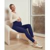 Ewedoos Fleece Lined Maternity Leggings with Pockets Shirred Sides Warm Pregnancy Leggings Over The Belly Thermal Yoga Pants(Blue)