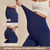 Ewedoos Fleece Lined Maternity Leggings with Pockets Shirred Sides Warm Pregnancy Leggings Over The Belly Thermal Yoga Pants(Blue)