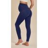 Ewedoos Fleece Lined Maternity Leggings with Pockets Shirred Sides Warm Pregnancy Leggings Over The Belly Thermal Yoga Pants(Blue)