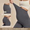 Ewedoos Fleece Lined Maternity Leggings with Pockets Shirred Sides Warm Pregnancy Leggings Over The Belly Thermal Yoga Pants(Gray)
