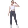 Ewedoos Girl’s Athletic Leggings with Pockets Kids Yoga Pants Leggings for Girls Active Running Dance Tights(Gray)