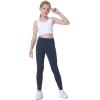 Ewedoos Girl’s Athletic Leggings with Pockets Kids Yoga Pants Leggings for Girls Active Running Dance Tights(Navy Leggings)