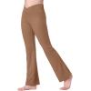 Ewedoos Girls Flare Leggings Crossover with Pocket Preppy Clothes Leggings for Girls Yoga Pants Dance Casual Uniform(Khaki)