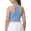 Ewedoos Girls Tank Tops Double Lined Crop Tops for Kids Sleeveless High Neck Racerback Dance Tops for Girls Athletic(Light Blue)