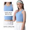 Ewedoos Girls Tank Tops Double Lined Crop Tops for Kids Sleeveless High Neck Racerback Dance Tops for Girls Athletic(Light Blue)