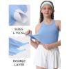 Ewedoos Girls Tank Tops Double Lined Crop Tops for Kids Sleeveless High Neck Racerback Dance Tops for Girls Athletic(Light Blue)