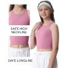 Ewedoos Girls Tank Tops Double Lined Crop Tops for Kids Sleeveless High Neck Racerback Dance Tops for Girls Athletic(Pink)