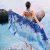 Ewedoos Yoga Towel Mat Towel with Anchor Fit Corners Non Slip Towel for Hot Yoga, Pilates, Workout, Camping(Blue & White Tie Dye)
