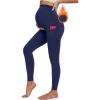 Ewedoos Fleece Lined Maternity Leggings with Pockets Shirred Sides Warm Pregnancy Leggings Over The Belly Thermal Yoga Pants(Blue)