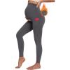 Ewedoos Fleece Lined Maternity Leggings with Pockets Shirred Sides Warm Pregnancy Leggings Over The Belly Thermal Yoga Pants(Gray)