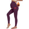 Ewedoos Fleece Lined Maternity Leggings with Pockets Shirred Sides Warm Pregnancy Leggings Over The Belly Thermal Yoga Pants(Purple)