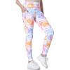 Ewedoos Girl’s Athletic Leggings with Pockets Kids Yoga Pants Leggings for Girls Active Running Dance Tights(Flower Tie Dye)