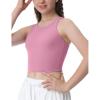 Ewedoos Girls Tank Tops Double Lined Crop Tops for Kids Sleeveless High Neck Racerback Dance Tops for Girls Athletic(Pink)