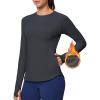 Ewedoos Thermal Shirts for Women Zipper Pocket Fleece Lined Long Sleeve Workout Tops Compression Running Hiking Ski Gear(Grey)