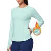 Ewedoos Thermal Shirts for Women Zipper Pocket Fleece Lined Long Sleeve Workout Tops Compression Running Hiking Ski Gear(Light Green)