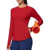 Ewedoos Thermal Shirts for Women Zipper Pocket Fleece Lined Long Sleeve Workout Tops Compression Running Hiking Ski Gear(Red)