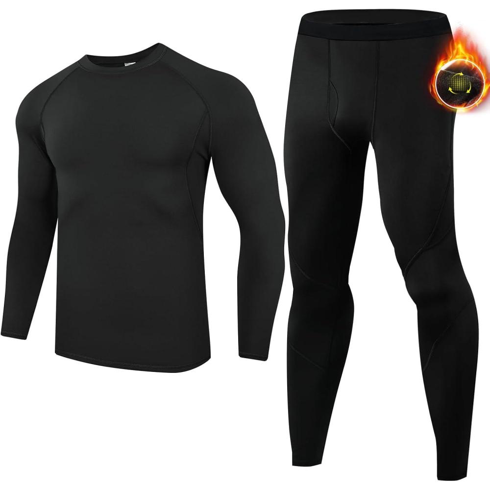imageEwedoos Long Johns for Men Comfortable Fit Mens Thermal Underwear Fleece Lined Top and Bottom Set with Pockets for WinterBlack