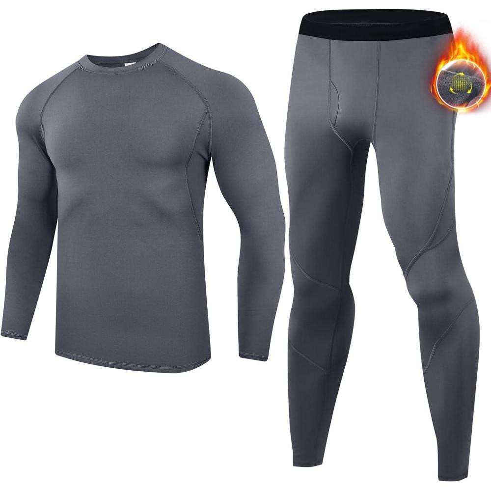 imageEwedoos Long Johns for Men Comfortable Fit Mens Thermal Underwear Fleece Lined Top and Bottom Set with Pockets for WinterGray