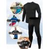 Ewedoos Long Johns for Men Comfortable Fit Mens Thermal Underwear Fleece Lined Top and Bottom Set with Pockets for Winter(Black)