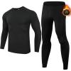 Ewedoos Long Johns for Men Comfortable Fit Mens Thermal Underwear Fleece Lined Top and Bottom Set with Pockets for Winter(Black)