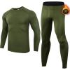 Ewedoos Long Johns for Men Comfortable Fit Mens Thermal Underwear Fleece Lined Top and Bottom Set with Pockets for Winter(Dark Green)