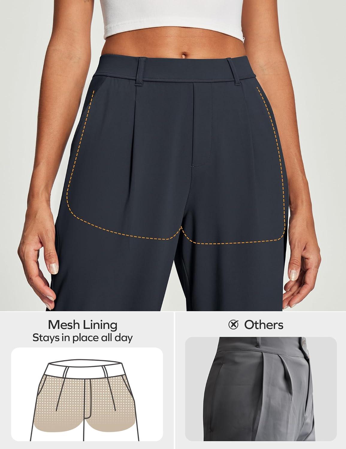 imageEwedoos Womens Dress Pants Wide Leg Stretchy Work Pants Women Pull On Business Casual Trousers Slacks for WomenMidnightblueregular